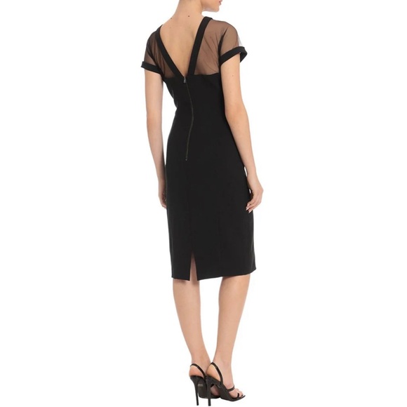 MAGGIE LONDON Women’s Black Illusion Round Neck Cap Sleeve Sheath Dress - Size 6 - Picture 2 of 11